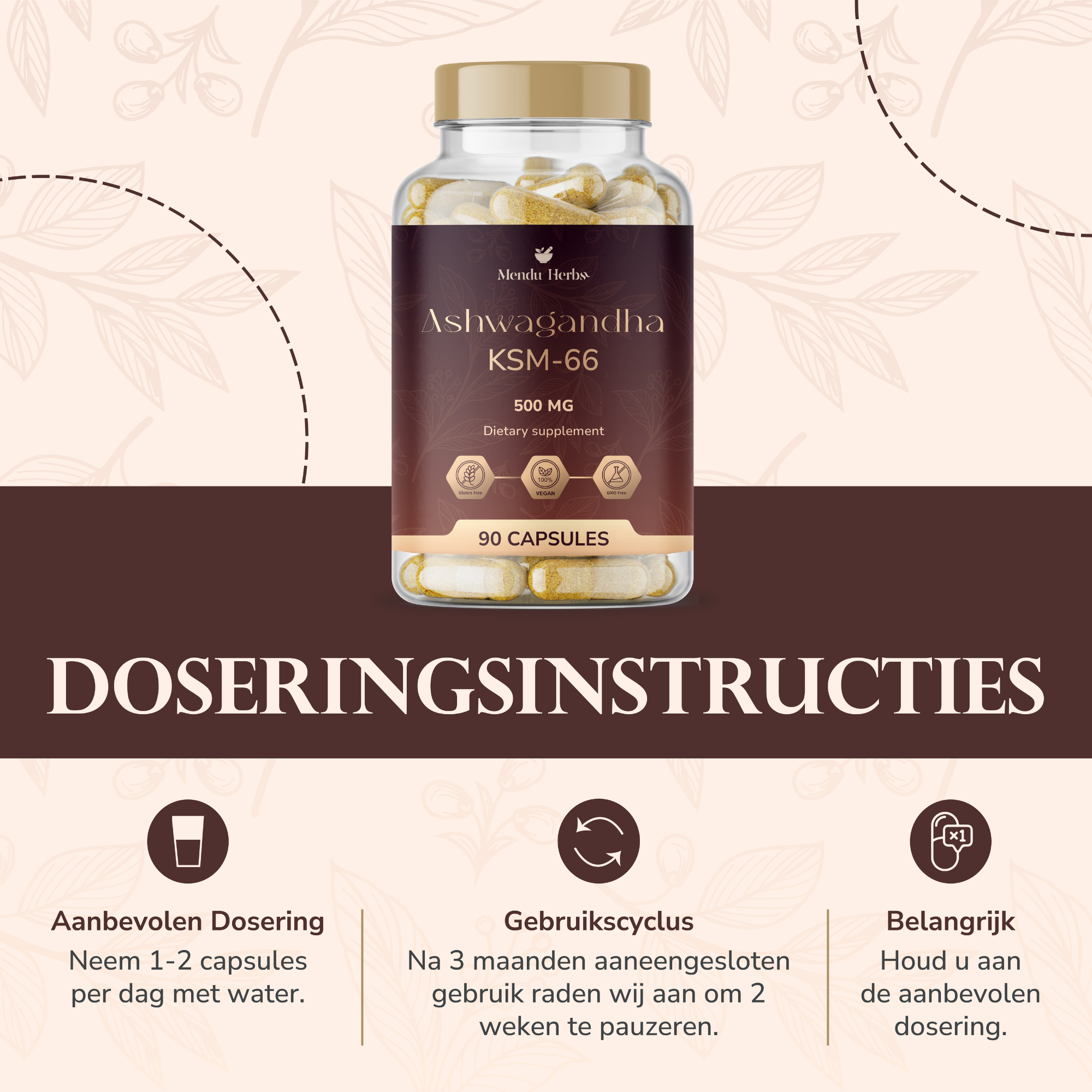 Mendu Herbs Ashwagandha KSM-66 | 90 Capsules