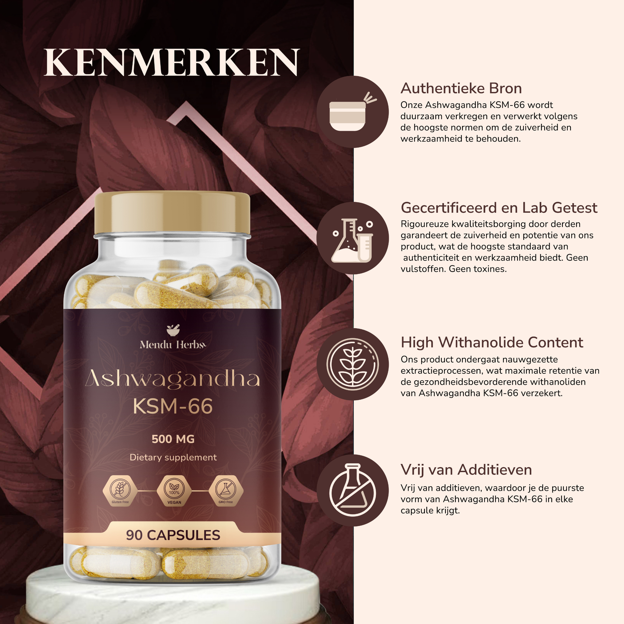 Mendu Herbs Ashwagandha KSM-66 | 90 Capsules